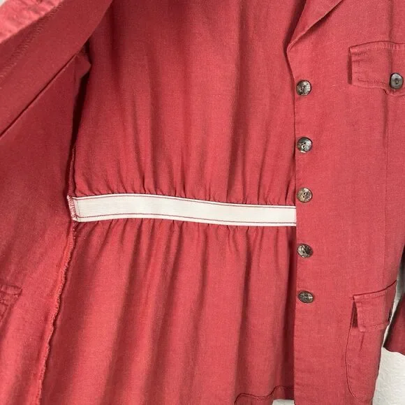 Hillard & Hanson Linen Blend Blazer Long-Sleeve Button-Up Salmon Red Orange - Picture 6 of 10